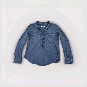 Pilcro and the Letterpress Anthropologie Womens Blue Ribbed Polo Top Size XS